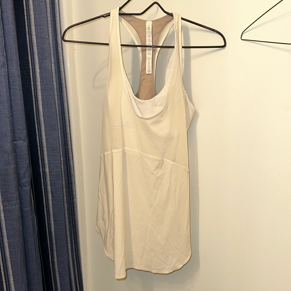 White Lululemon workout tank with built in bra